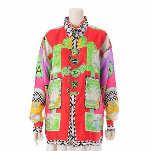 【ヴェルサーチ】Versace　MIAMI マイアミ シルク 長袖 ワンピース ドレスシャツ マルチカラー 46 未使用【中古】【正規品保証】199783