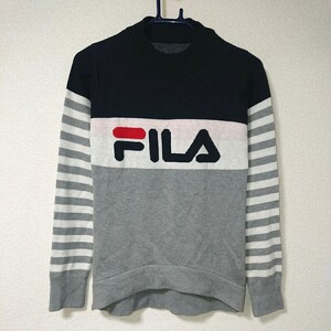 FILA GOLF フィラ ゴルフ スポーツ トレーニング トップス ニット セーター 長袖 ブラック 黒 グレー 白 ネイビー 赤 ロゴ ボーダー M