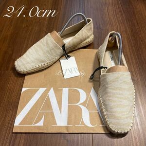 新品 ZARA キャンバススリッポン 24.0cm 37 BEIGE レディース ザラ スニーカー シューズ 紐なし エスパドリーユ タグ付き