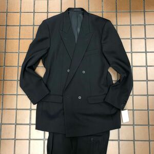 新品★タグ付き高級フォーマル ダブルスーツ セットアップ漆黒の黒 ビッグサイズAB9 礼服 喪服 冠婚葬祭 アジャスター/ウール100% 