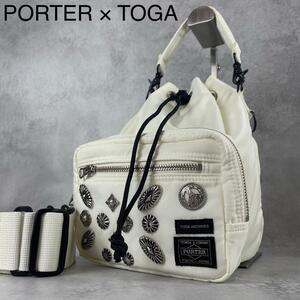 20SS 限定 新品 PORTER TOGA ポーター トーガ ストリングバッグ 2way コンチョ ショルダー ハンド ポーチ コラボ ナイロン ホワイト 白