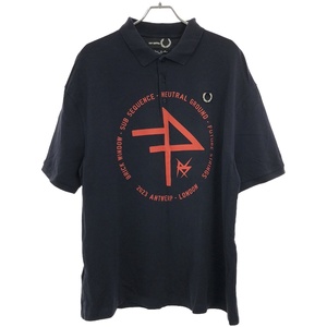 RAF SIMONS × FRED PERRY ラフシモンズ × フレッドペリー プリントオーバーサイズポロシャツ SM4203 ネイビー L ITS52Z4OA4EC