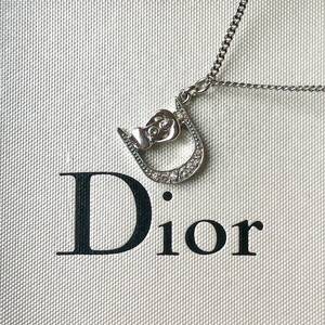 美品!! クリスチャン ディオール Christian Dior ネックレス ペンダント ラインストーン D ロゴ シルバー アクセサリー 刻印 ベルト 刻印