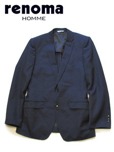 極美品 レノマ renoma HOMME 　溢れ出る高級感　春夏 テーラード ジャケット シャドーストライプ　背抜き Ｌサイズ 日本製　ネイビー 濃紺