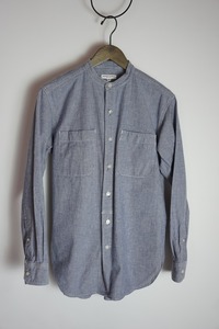 美品 正規 ENGINEERED GARMENTS エンジニアド ガーメンツ Banded Collar Shirt バンドカラー シャンブレー シャツ 長袖 薄青XS本物1110N▲