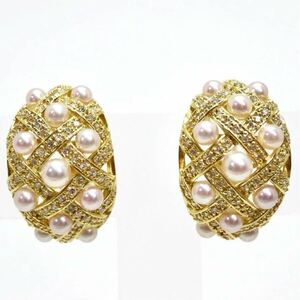 豪華!!テリ抜群!!美品!!＊K18アコヤ本真珠ベビーパール/天然ダイヤモンドイヤリング＊o ◎13.0g pearl diamond jewelry FA4/FA4