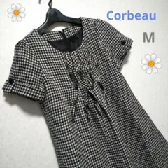 訳あり ♥️ Corbeau 千鳥格子柄 フリル 半袖チュニック M 体型カバー