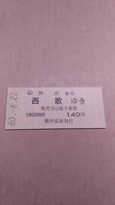 国鉄　歌志内線　(ム)神威から西歌ゆき　140円　(簡)神威駅発行