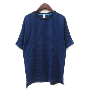 タケオキクチ TAKEO KIKUCHI Tシャツ カットソー ボーダー 半袖 2 青 ブルー 黒 ブラック /YI メンズ