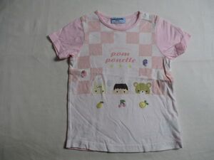 BA976【pom ponette】ポンポネット　□模様　プリント　半袖　Tシャツ　女児　淡赤　100