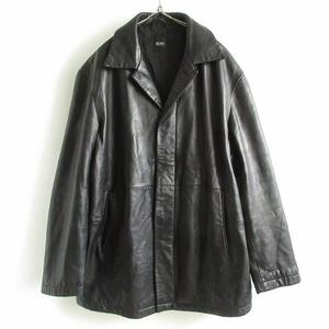 【送料無料】高級感 HUGO BOSS ヒューゴボス レザー ジャケット 黒 L程度 カーコート 本革 D145-18-0088XT