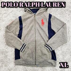 【大人気】ポロラルフローレン　パーカー　ビックポニー　裏起毛　グレー　XLサイズ　POLO RALPH LAUREN