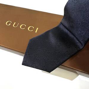 美品 GUCCI ネクタイ シルク100% ネイビー 2410-535