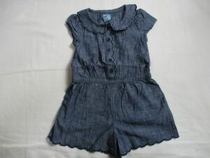 BD813【baby Gap・ギャップ】薄いデニム風　サロペット風　つなぎ　女児　濃青　90