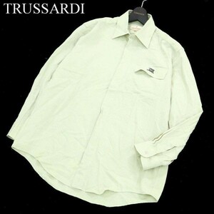 TRUSSARDI トラサルディ 通年 ロゴ プレート★ ストライプ 長袖 ワーク シャツ Sz.46　メンズ　A2T00270_1#C