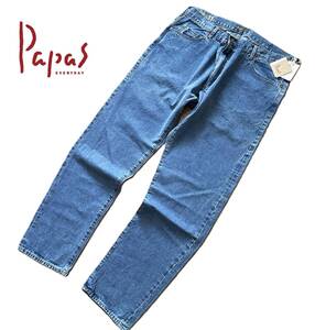 新品 未使用品 定価3.9万円 Papas パパス 革パッチ デニムパンツ ジーンズ ウォッシュ加工 ヴィンテージ加工 VEGAS JEANS W38 94㎝ メンズ