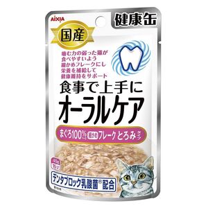 （まとめ買い）アイシア 国産 健康缶パウチ オーラルケア まぐろ細かめフレーク とろみタイプ 40g 猫用フード 〔×24〕