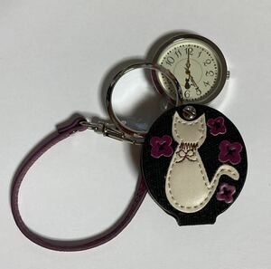 猫と花　ルーペ付き時計　懐中時計　ストラップ 付き