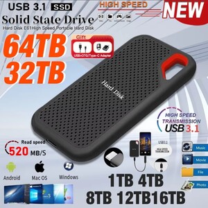 ハードディスク SSD 外付け 1TB USB3.1 TYPE-C 520MB/秒 USBケーブル付属