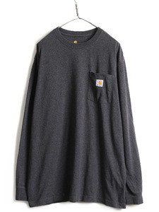 大きいサイズ XL ■ カーハート ポケット付き 長袖 Tシャツ メンズ / 古着 CARHARTT ロンT ワンポイント ポケT ロゴT ヘビーウェイト 企業