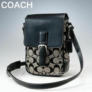 美品コーチ ショルダーバッグ　クロスボディ　レディース　メンズ　シグネチャー　COACH ユニセックス　サコッシュ　ブラック