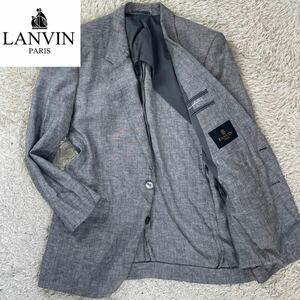 1円〜 【美品！紳士の風格】 ランバン LANVIN メンズ ビジネス テーラードジャケット リネン100% 麻 グレー系 Lサイズ相当