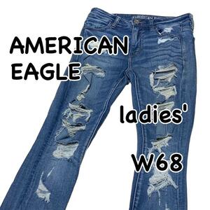 アメリカンイーグル HI-RISE JEGGING US4 クラッシュ加工 NE(X)T LEVEL STRETCH X 強ストレッチ レディース ジーンズ デニム M1536