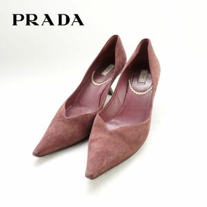 PRADA プラダ 37 24.0 パンプス イタリア製 デザインヒール ポインテッドトゥ スエード 紫 パープル /KC30