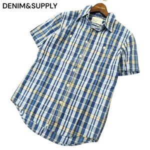 DENIM&SUPPLY ラルフローレン 春夏 半袖 ワーク★ インディゴ チェック シャツ Sz.XS　メンズ　A4T05550_5#A