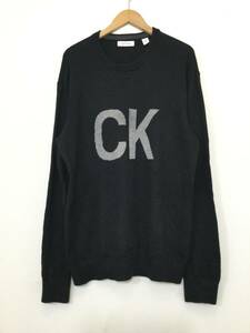 Calvin Klein カルバンクライン コットンニット セーター クルーネック ニット メンズL 黒 良品綺麗 