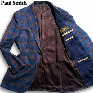 極美品/希少L◎ ポールスミス 《高級ロロピアーナ生地》 Paul Smith テーラードジャケット チェック ネイビー×ブラウン 入手困難◎ 