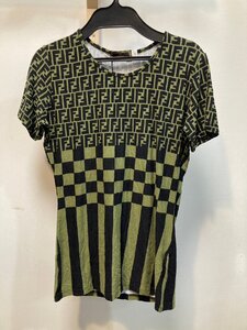 ◆未使用 保管品 FENDI フェンディ Tシャツ サイズ44 Lサイズ ズッカ柄 グリーン系◆15819★