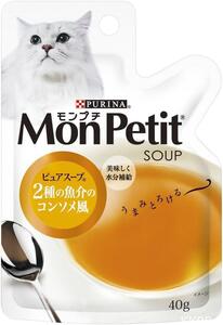 モンプチ ピュアスープ パウチ 成猫用 2種の魚介のコンソメ風 40g×12袋入り (まとめ買い) [キャットフード]