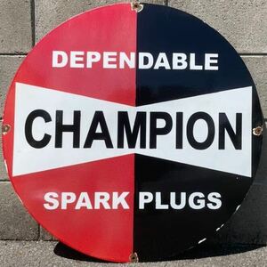 【1円〜 看板 直径76cm】 ビンテージ 大型看板 CHAMPION SPARK PLUGS チャンピオン ホーロー看板 世田谷ベース ガレージ アメリカ 雑貨