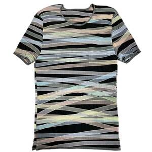 ○ISSEY MIYAKE イッセイミヤケ FETE プリーツ トップス カットソー Tシャツ ポリエステル ボーダー マルチカラー レディース サイズ02