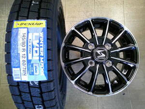 【軽トラ・未使用】ダンロップＬＶ０１　１４５/８０Ｒ１２　　８０/７８Ｎ＆ストラテジー１２Ｘ３，５０Ｂ／１００／４Ｈ＋４５☆４本