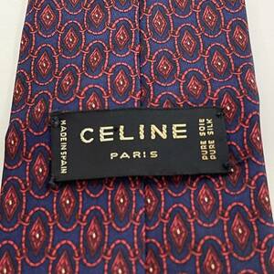 CELINE(セリーヌ) ネイビー赤丸マカダム柄ネクタイ