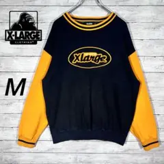 『希少』　XLARGE スウェット　パイル刺繍ロゴ　大人気　黒× 黄　【M】