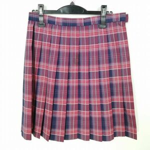 1円 スクールスカート 大きいサイズ 夏物 w72-丈54 チェック 中学 高校 プリーツ 学生服 制服 女子 中古 IN7366