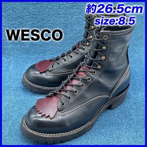 即決★WESCO 定価12.5万 17年★26.5cm ロガーブーツ ウエスコ 8.5E 黒 ブラック ジョブマスター レーストゥトゥ フォルスタン ツートン