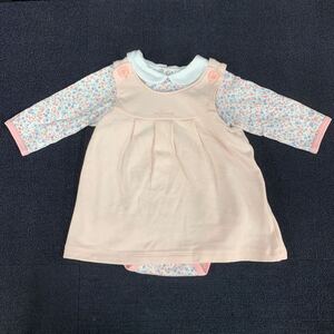 MIKI HOUSE ミキハウス 花柄ワンピース ジャンパースカート ロンパース 70cm コットン 綿 ピンク 女の子 長袖 ◎23