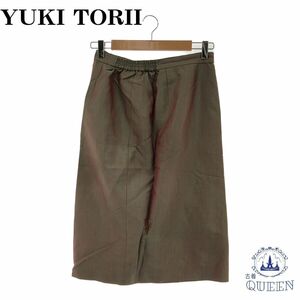 ☆美品☆ YUKI TORII ユキトリイ スカート ひざ丈 ゴム レディース ベージュ 11 絹 キュプラ 901-875 送料無料