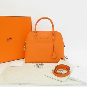 #apb エルメス HERMES ボリード31 ハンドバッグ オレンジ レザー □K刻印 シルバー金具 ショルダーストラップ付 レディース [407843]