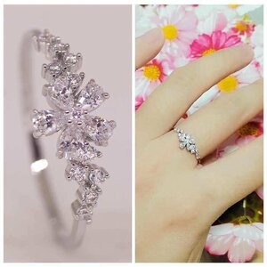 ★指輪 18K RGP プラチナ 高級 CZ フラワー 上品 リング yu1074e