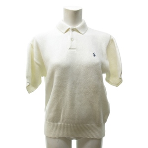 ポロ バイ ラルフローレン Polo by Ralph Lauren 美品 90s ヴィンテージ ニットポロ カットソー 半袖 ロゴ刺? 白 M IBO57