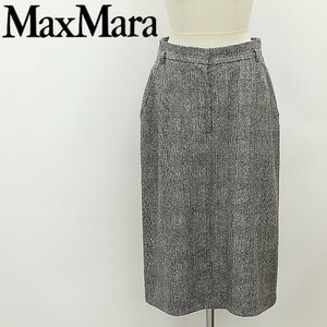 白タグ◆MaxMara マックスマーラ チェック柄 ストレッチ カシミヤ混 ウール スカート グレー 42