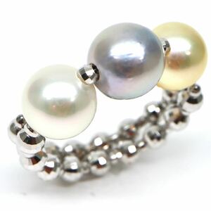 フリーサイズ!!◆K18 アコヤ本真珠形状記憶リング◆M 約2.4g 7.0-7.5mm珠 diamond パール pearl ring指輪 DH9/DH9