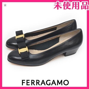 新品未使用品 サルヴァトーレフェラガモ Salvatore Ferragamo ヴァラリボン アーモンドトゥ パンプス ブラック 6C(約23-23.5cm) sh24-1474