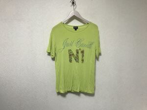 本物ジャストカヴァリjustcavalliレーヨンプリントタイト半袖Tシャツレディースサーフアメカジミリタリーワークトルコ製XSイエロー