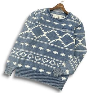 DUFFER INDIGO ダファー 通年 インディゴレーベル★ ウォッシュ加工 ネイティブ柄 コットン ニット セーター Sz.S　メンズ　A4T11024_A#L